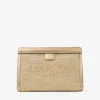 Avenue  Pouch Gold and Dark Cappuccino Metallic Embroidered Raffia Pouch
