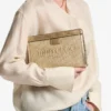 Avenue  Pouch Gold and Dark Cappuccino Metallic Embroidered Raffia Pouch