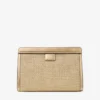 Avenue  Pouch Gold and Dark Cappuccino Metallic Embroidered Raffia Pouch