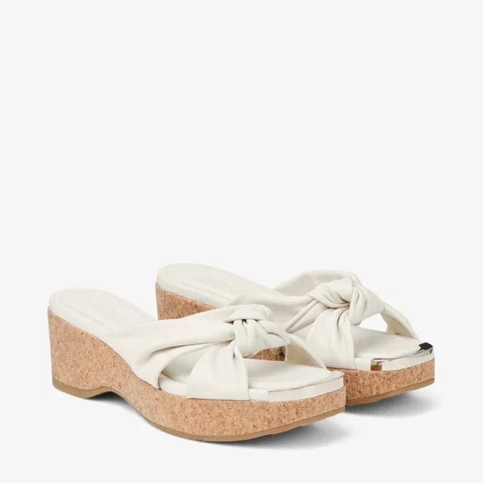 Avenue Wedge 50 Latte Nappa Leather Wedge Mules