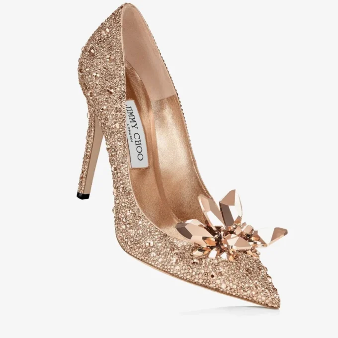 Avril Rose Gold Crystal Covered Pointy Toe Pumps
