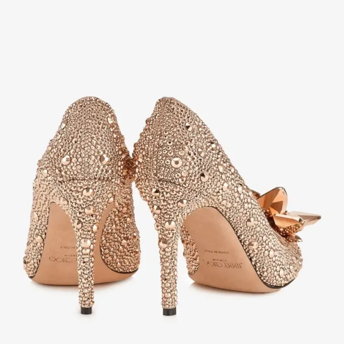 Avril Rose Gold Crystal Covered Pointy Toe Pumps