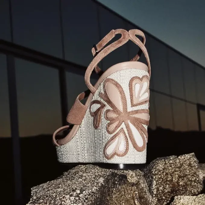 Ayla 110 Toffee and Natural Mix Suede and Nappa Leather Wedges with Fine Raffia