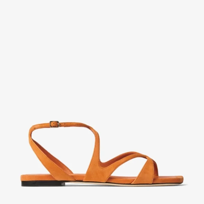 Ayla Flat Sunset Orange Suede Flat Sandals
