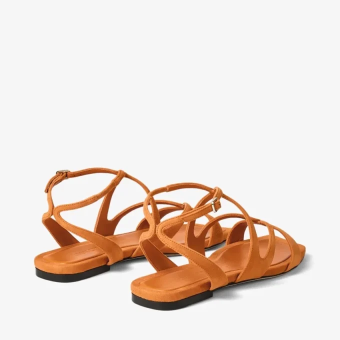 Ayla Flat Sunset Orange Suede Flat Sandals