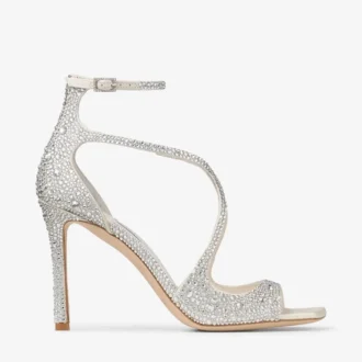 Azia 95 Ivory Satin Pumps with Crystal Embellishment