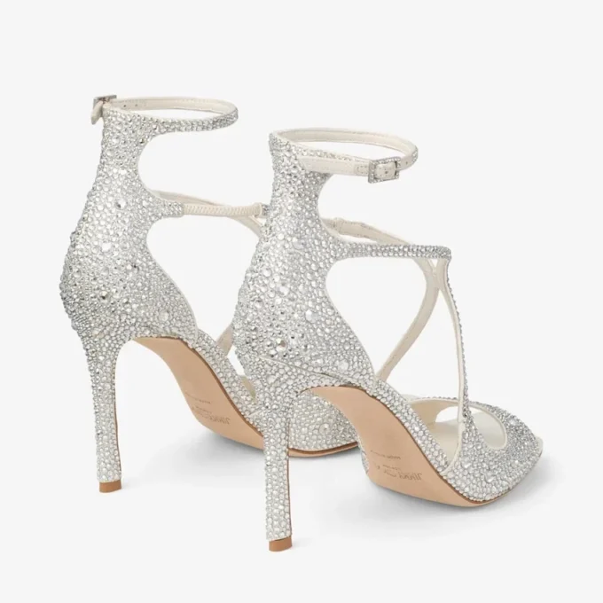 Azia 95 Ivory Satin Pumps with Crystal Embellishment