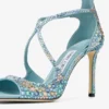 Azia 95 Sky Mix Satin Sandals with Multi Crystal Embellishment