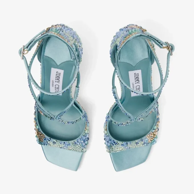Azia 95 Sky Mix Satin Sandals with Multi Crystal Embellishment
