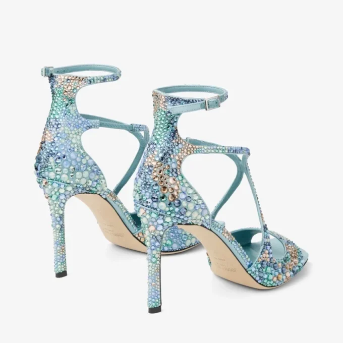 Azia 95 Sky Mix Satin Sandals with Multi Crystal Embellishment