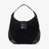 Bar Hobo Large Black Suede Shoulder Bag with Shiny Snake Printed Leather Trims