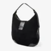 Bar Hobo Large Black Suede Shoulder Bag with Shiny Snake Printed Leather Trims