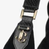 Bar Hobo Large Black Suede Shoulder Bag with Shiny Snake Printed Leather Trims