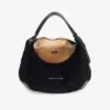 Bar Hobo Large Black Suede Shoulder Bag with Shiny Snake Printed Leather Trims