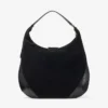 Bar Hobo Large Black Suede Shoulder Bag with Shiny Snake Printed Leather Trims