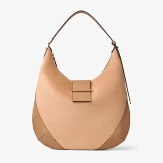 Bar Hobo M Toffee Suede Shoulder Bag with Biker Leather Trims