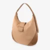 Bar Hobo M Toffee Suede Shoulder Bag with Biker Leather Trims