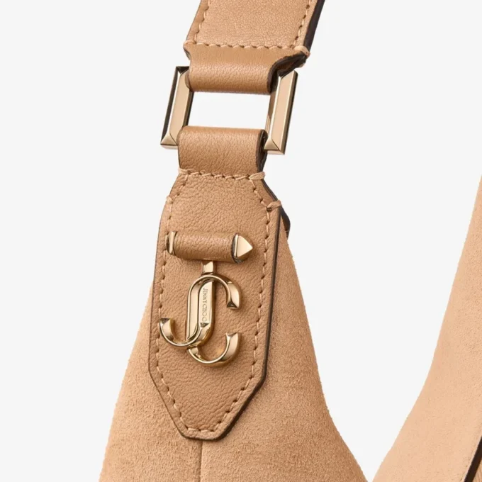 Bar Hobo M Toffee Suede Shoulder Bag with Biker Leather Trims