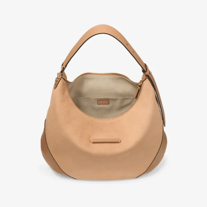 Bar Hobo M Toffee Suede Shoulder Bag with Biker Leather Trims