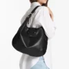 Bar Hobo Medium Black Biker Leather Shoulder Bag