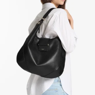 Bar Hobo Medium Black Biker Leather Shoulder Bag
