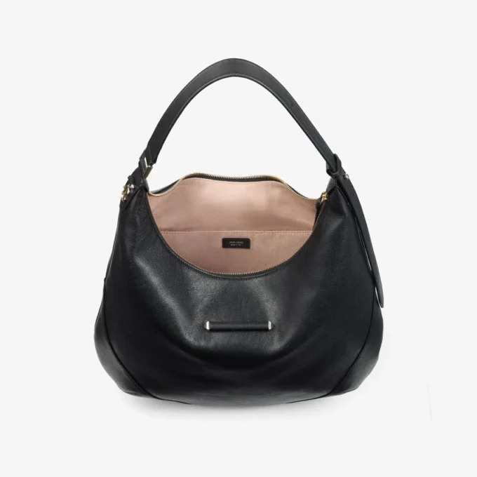 Bar Hobo Medium Black Biker Leather Shoulder Bag