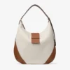 Bar Hobo Medium Natural and Tan Recycled Canvas Shoulder Bag with Biker Leather Trim