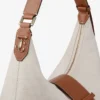 Bar Hobo Medium Natural and Tan Recycled Canvas Shoulder Bag with Biker Leather Trim