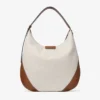 Bar Hobo Medium Natural and Tan Recycled Canvas Shoulder Bag with Biker Leather Trim