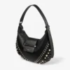 Bar Hobo Small Black Biker Leather Shoulder Bag with Pearl Studs