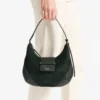 Bar Hobo Small British Green Suede Shoulder Bag with Biker Leather Trims