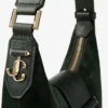 Bar Hobo Small British Green Suede Shoulder Bag with Biker Leather Trims