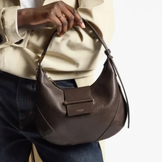 Bar Hobo Small Chocolate Biker Leather Shoulder Bag