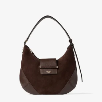 Bar Hobo Small Chocolate Suede Shoulder Bag with Biker Leather Trim
