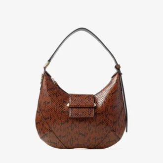 Bar Hobo Small Cognac Kigali Snake Printed Leather Shoulder Bag