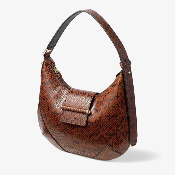 Bar Hobo Small Cognac Kigali Snake Printed Leather Shoulder Bag