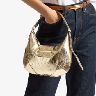 Bar Hobo Small Gold Vintage Metallic Leather Shoulder Bag