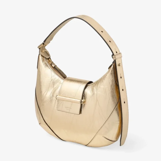 Bar Hobo Small Gold Vintage Metallic Leather Shoulder Bag