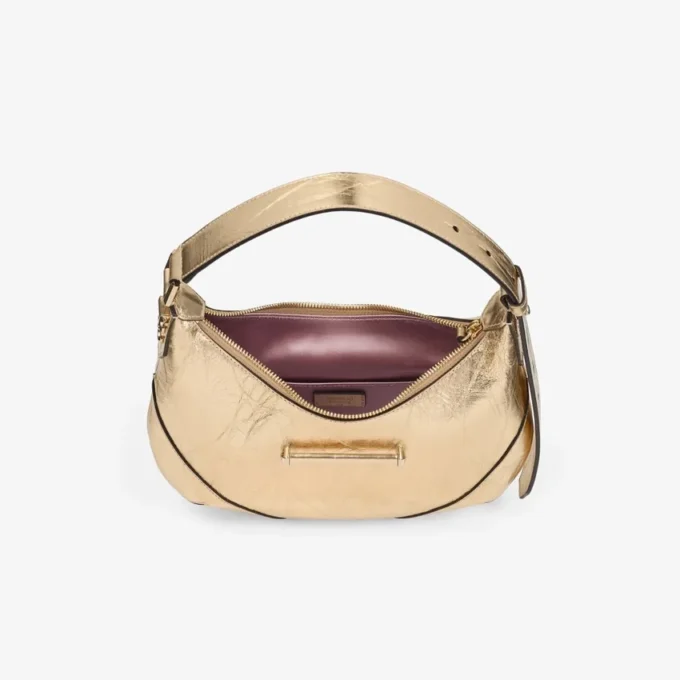 Bar Hobo Small Gold Vintage Metallic Leather Shoulder Bag