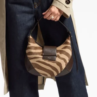 Bar Hobo Small Natural Zebra Print Pony Leather Shoulder Bag