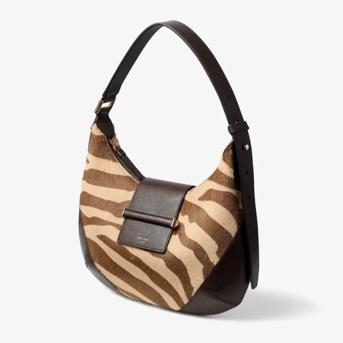 Bar Hobo Small Natural Zebra Print Pony Leather Shoulder Bag