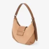 Bar Hobo Small Toffee Suede Shoulder Bag with Biker Leather Trim