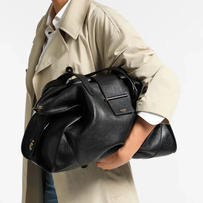 Bar Holdall Large Black Biker Leather Holdall Bag