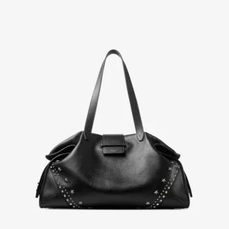 Bar Holdall Large Black Soft Grained Calf Skin Tote Bag with Textured Stars
