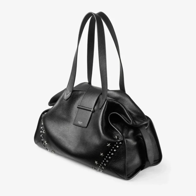 Bar Holdall Large Black Soft Grained Calf Skin Tote Bag with Textured Stars