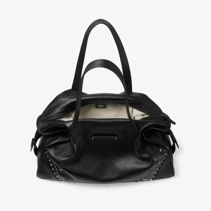 Bar Holdall Large Black Soft Grained Calf Skin Tote Bag with Textured Stars