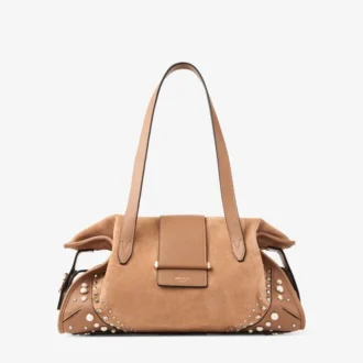 Bar Holdall Medium Toffee Suede Holdall Bag with Biker Leather Trim and Pearl Studs