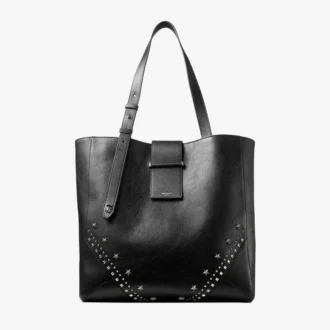 Bar Vertical Tote Medium Black Soft Grained Calf Skin Tote Bag with Textured Stars