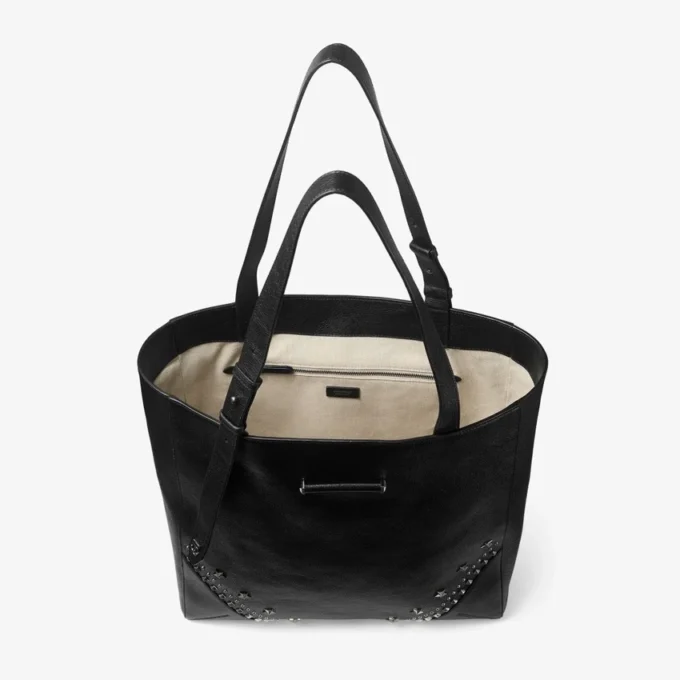 Bar Vertical Tote Medium Black Soft Grained Calf Skin Tote Bag with Textured Stars