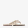 Bay Flat Almond Mix Frayed Flecked Canvas Flat Sandals
